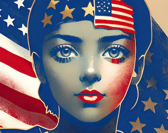Patriotic Girl Clipart, July 4th Printable (Digital Download)