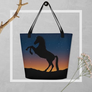 Horse silhouette with the night sky All-Over Print Large Tote Bag
