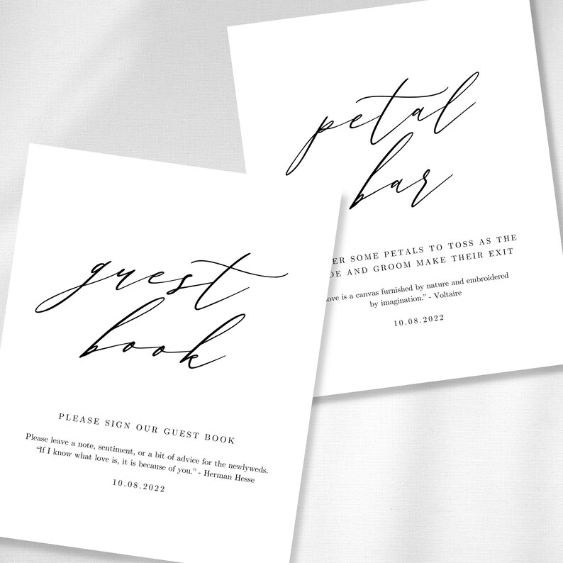 Modern Minimalist Wedding Signage Guest Book Table Sign Petal Bar Sign ...