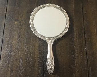 Antique silver hand mirror