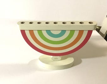 Menorá de madera vintage de 5 colores