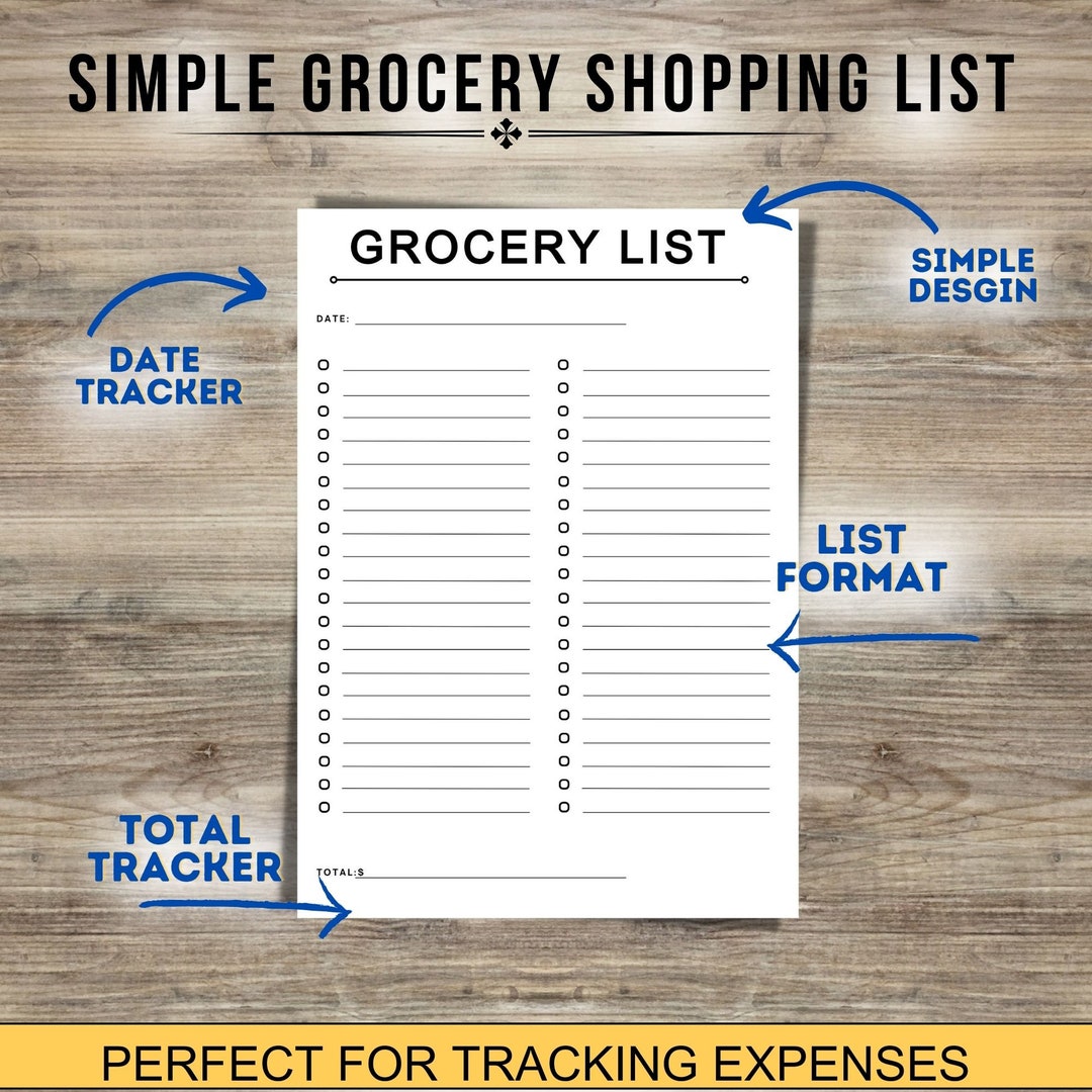 Simple Grocery List Printable Expense Tracker Minimalist Etsy