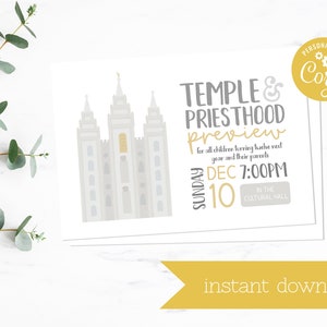 Temple and Priesthood Preview Invitation Template - LDS Primary Invitation - Instant Download