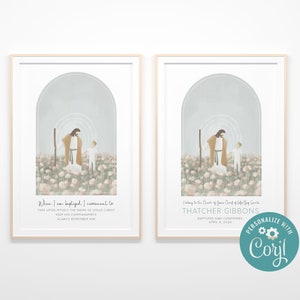 Customizable LDS Baptism Art with Name - Child with Jesus Printable - Personalized Baptism Gift for Primary - Baptismal Covenants - Download