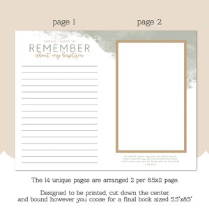 May include: A printable book template for remembering baptism details. The cover features a green watercolour background with the text "THINGS I WANT TO REMEMBER about my baptism". The inside pages are lined for writing.