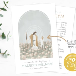 LDS Baptism Program Editable Template - Jesus with Child Watercolor - Instant Download