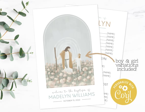 LDS Baptism Program Editable Template - Jesus with Child Watercolor - Instant Download