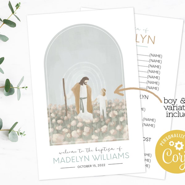 LDS Baptism Program Editable Template - Jesus with Child Watercolor - Instant Download