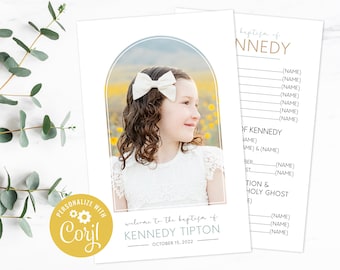 LDS Baptism Program Editable Template with Photo - Modern Minimalist Design - Instant Download