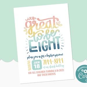 It's Great To Be 8 Invitation Editable - Eight Year Old Birthday - LDS Primary Invitation - Instant Download