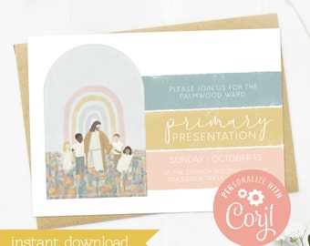 LDS Primary Presentation Invitation Template - Jesus with Children Artwork - Muted Colors - Instant Download
