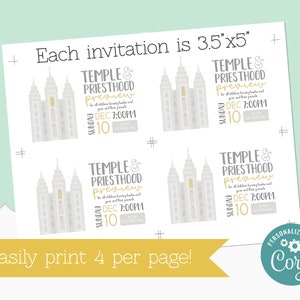 Temple and Priesthood Preview Invitation Template - LDS Primary Invitation - Instant Download - Etsy