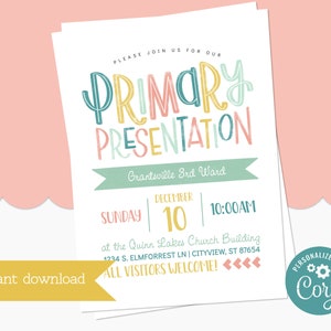 Primary Presentation Invitation Template - Editable LDS Primary Invitation - Instant Download