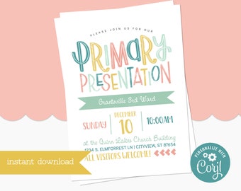 Primary Presentation Invitation Template - Editable LDS Primary Invitation - Instant Download