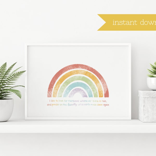 LDS Baptism Decor Print - Baptism Gift Idea - Primary Song Print - Playroom Wall Decor - I Like to Look For Rainbows - Instant Download