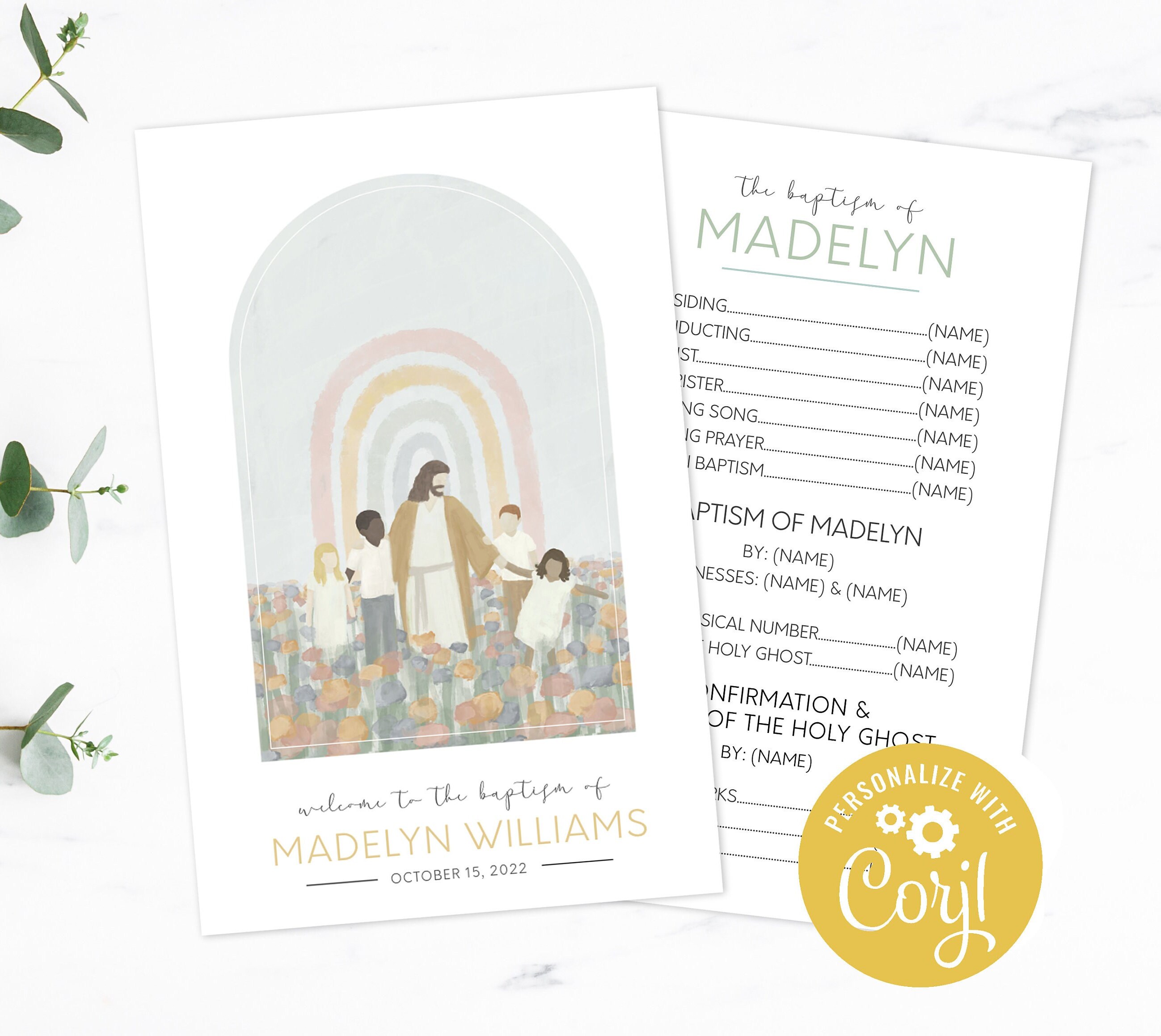 LDS Baptism Program for Multiple Children Editable Template - Jesus with Children Watercolor - Stake or Ward Baptism - Instant Download