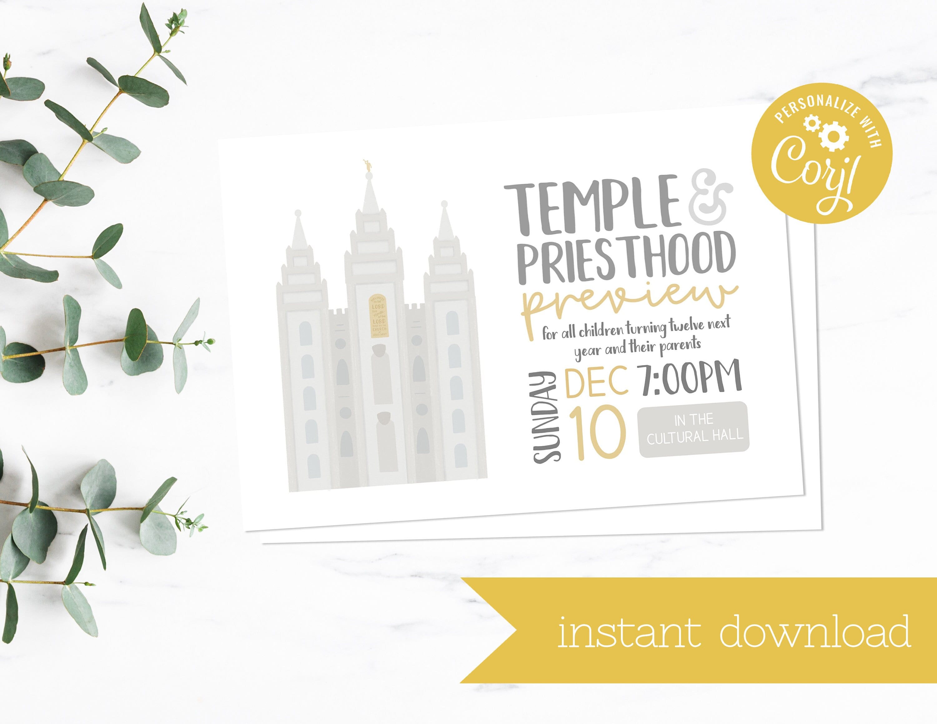 Temple and Priesthood Preview Invitation Template - LDS Primary Invitation - Instant Download