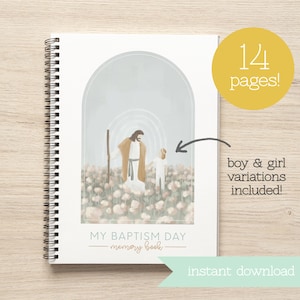 Libro de memoria del bautismo SUD - Colores neutros - Retrato personalizado - Jesús con acuarela infantil - Descarga instantánea