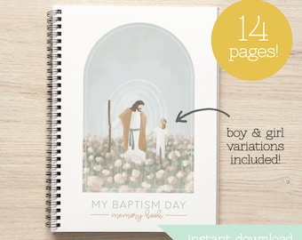 LDS Baptism Memory Book - Neutral Colors - Personalized Portrait - Jesus with Child Watercolor - Instant Download