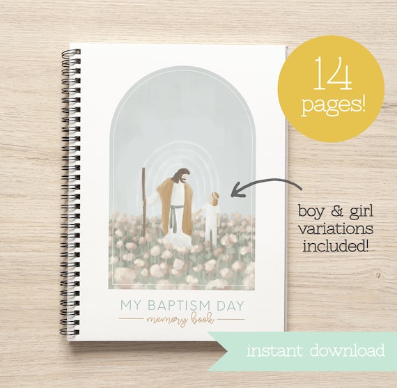 LDS Baptism Memory Book - Neutral Colors - Personalized Portrait - Jesus with Child Watercolor - Instant Download