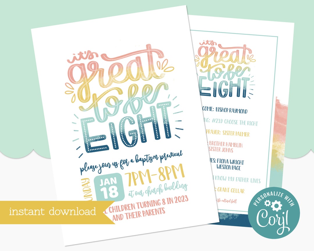 It's Great to Be 8 Invitation and Program - Editable LDS Primary ...