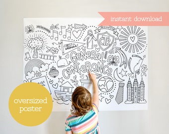 LDS General Conference Coloring Poster Printable File - Oversized Activity Page - Instant Download