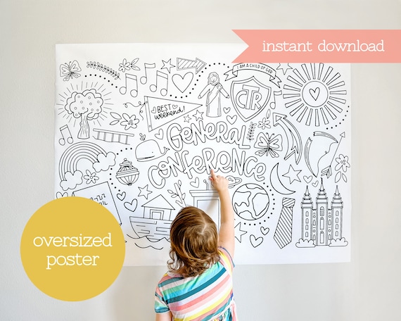 LDS General Conference Coloring Poster Printable File - Oversized Activity Page - Instant Download