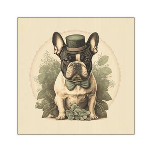 French Bulldog / Frenchie Dog Print Canvas Tile - Vintage look. 8&quot;x8&quot;