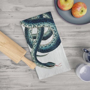 Tea Towel / Kitchen Towel.  Blue Snake design
