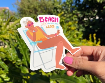 Waterproof, vinyl sticker 'Beach more worry less' I Beach vinyl sticker I Summer vinyl sticker