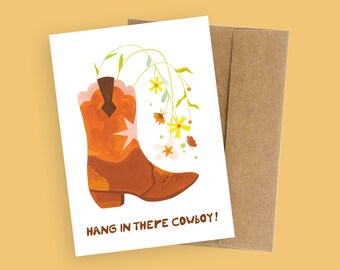 Hang in there cowboy card I Joshua Tree card I Boot greeting card I Howdy cowboy l Dessert Card l Joshua Tree park I Cowboy girl  l West Art
