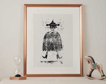 Hand-Carved Character Poster "The noble" I Block and linocut poster