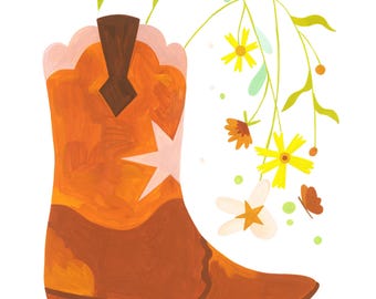 COWBOY BOOT Original art Acryla Gouache