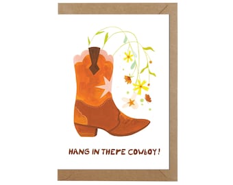 Hang in there cowboy card I Joshua Tree card I Boot greeting card I Howdy cowboy l Dessert Card l Joshua Tree park I Cowboy girl  l West Art