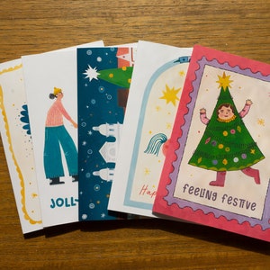 Paquete de alegría: Paquete de saludos navideños festivos I Paquete variado de saludos de temporada I Paquete de tarjetas de felicitación hechas a mano