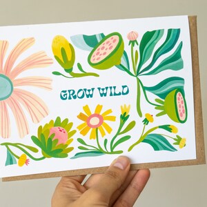 Happy birthday greeting card |Grow Wild and Free Inspirational Greeting Card | Blossom with Hope: &#39;Grow Wild&#39; Motivational Card