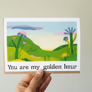 Golden Hour Love: Tarjeta de felicitación sincera I You Brighten My Day Saludo romántico del atardecer I Tarjeta de felicitación sentimental Sueños del atardecer