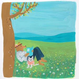 Bears Reading Original painting Acryla Gouache