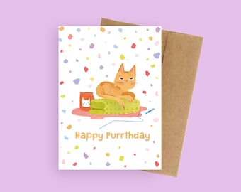 Cat Birthday card - Funny cat card -  Cat art -  Cat stationary  - Happy cat purrthday - Happy Birthday Greeting Card - Happy Purr-day Card