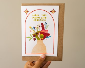 Happy Mother’s Day Card -  Flowers bouquet card - Funny Mother's Day card - Unique Mother's Day card