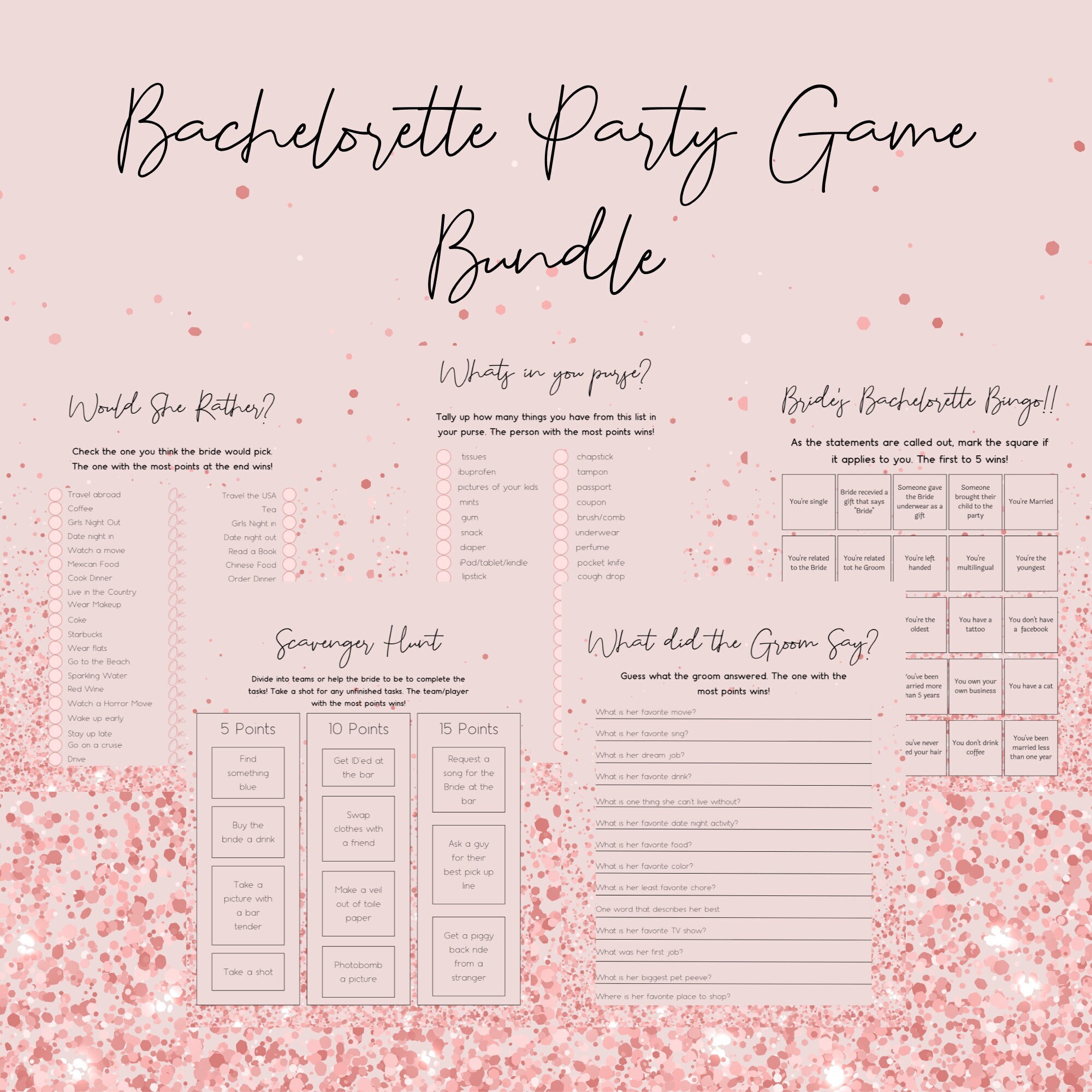 Clean Bachelorette Printable Party Game Pack rose Gold Bridal Game ...