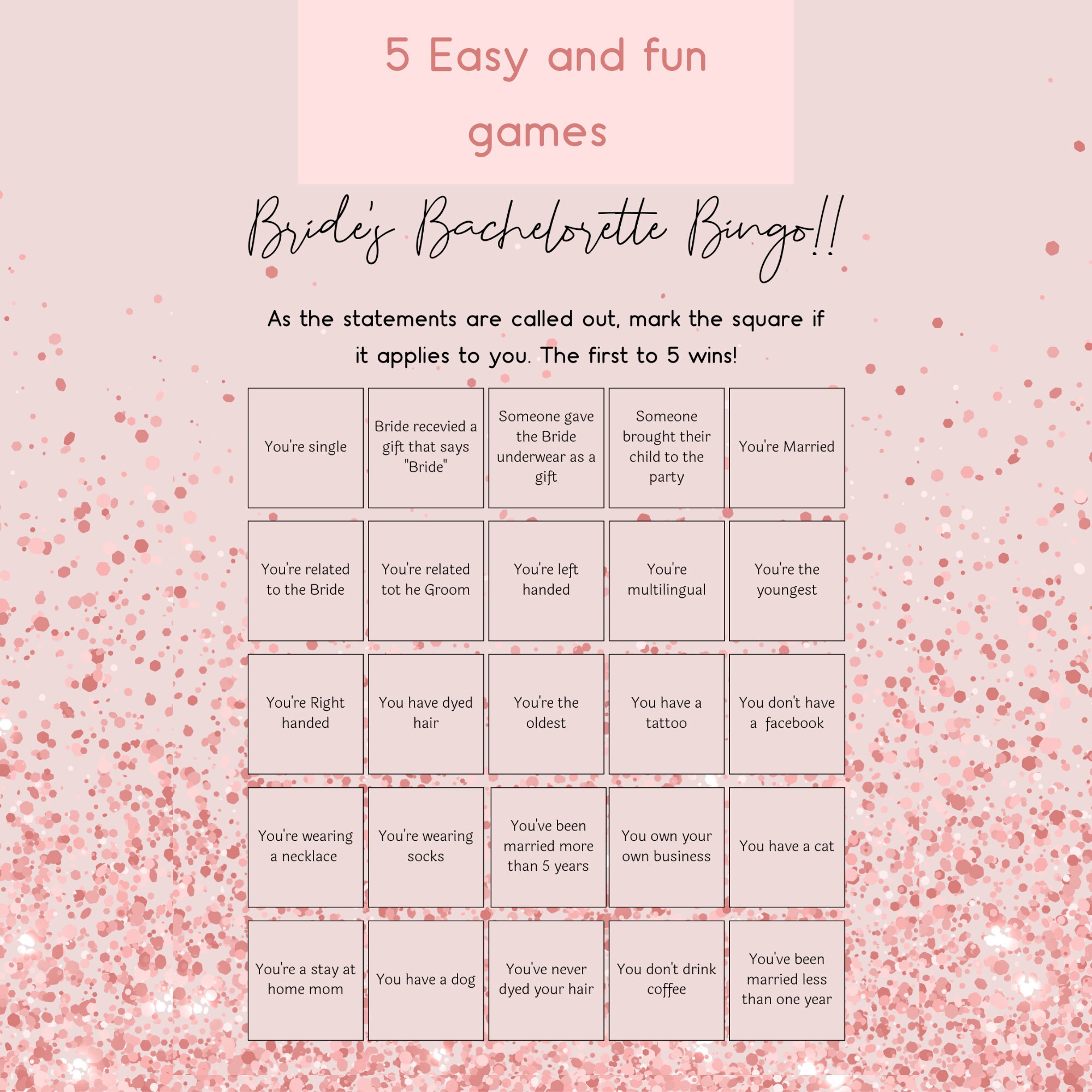 Clean Bachelorette Printable Party Game Pack rose Gold Bridal Game ...