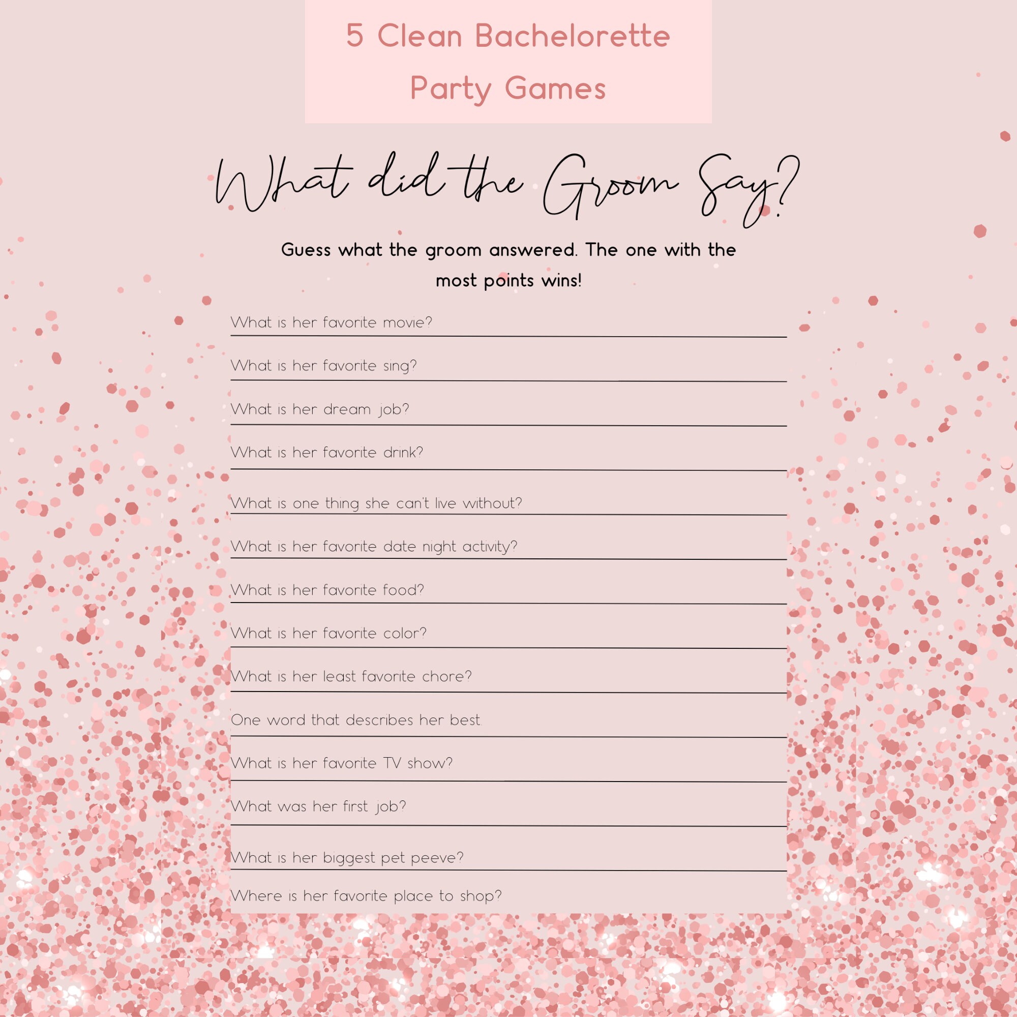 Rose Gold Bachelorette Party Game Bundle Clean Bachelorette Printable