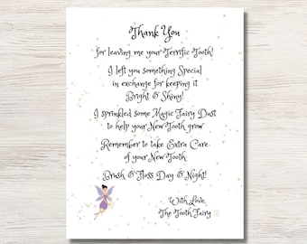 Printable Tooth Fairy Note | Mini Tooth Fairy Letter | Instant Download Tiny Tooth Fairy Thank You Letter | Lost Tooth | First Tooth Print