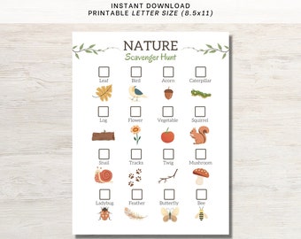 Nature Scavenger Hunt Printable | Trail Hiking Game | Printable Camping Game | Nature Birthday Game Sheet | Outdoor Scavenger Hunt for Kids