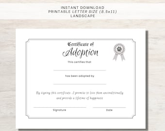 Pet Adoption Certificate | Pet Paw Adoption Certificate | Rescue Adoption | New Puppy Gift | New Dog Gift | Rescue Dog Certificate |Cat Gift