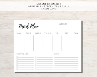 Meal Planner | Weekly Meal Plan | Meal Plan Printable | Weekly Grocery List | Meal Prep Planner | Minimalist Meal Plan | Family Meal Plans