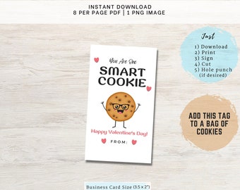 You Are One Smart Cookie Valentine Tag Printable | School Valentine Card | Instant Download | Custom Cookie Valentine Cards | Teacher Gifts