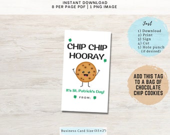 Chip Chip Hooray St. Patrick's Day Cookie Card Printable | It's St. Patrick's Day Card | Instant Download St. Patrick Tags | Cookie Gift Tag