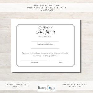 Adoption Certificate | Pet Adoption Certificate | Child Adoption Certificate | Rescue Adoption | Puppy Adoption Printable Certificate